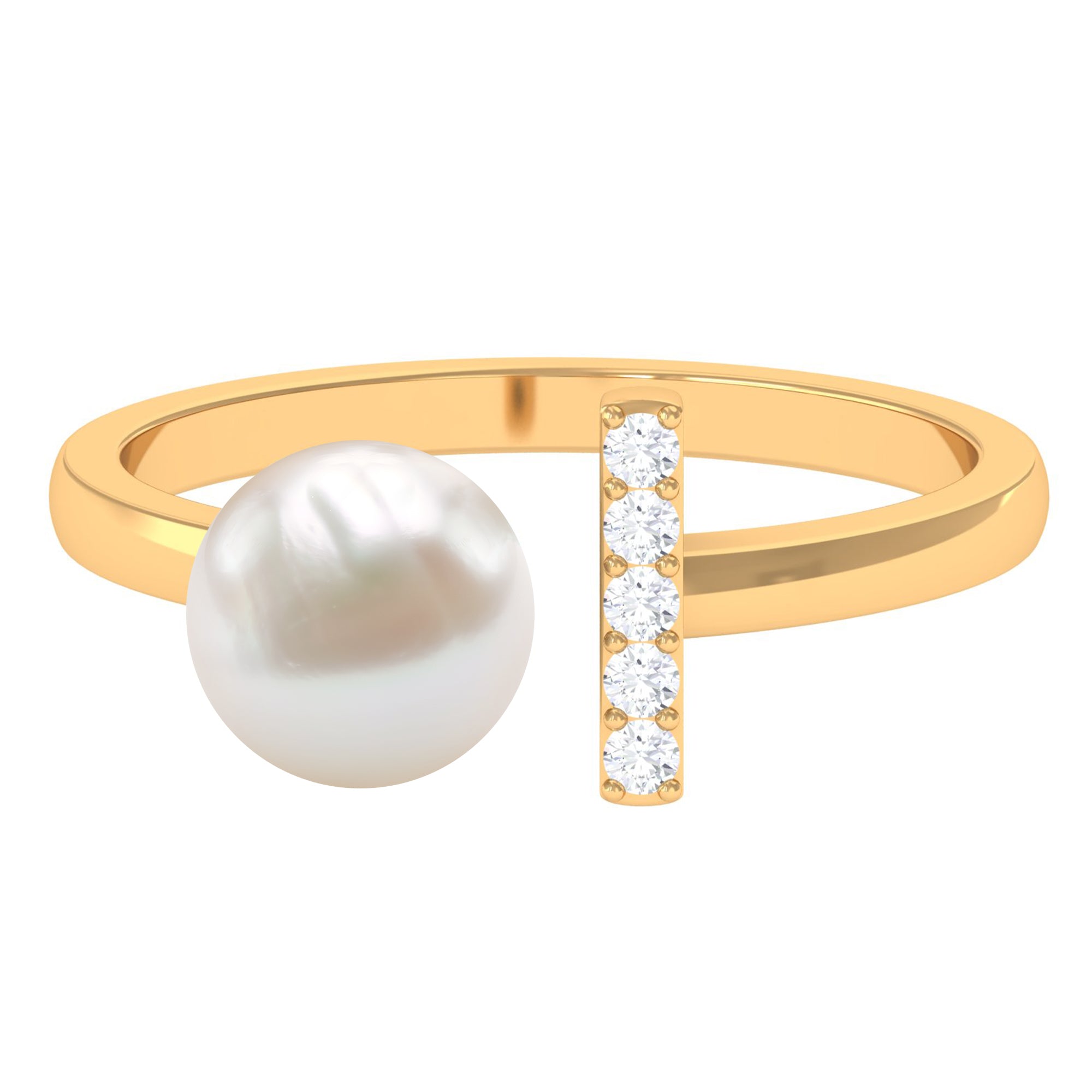 Freshwater Pearl and Diamond Modern Cuff Ring Freshwater Pearl - ( AAA ) - Quality - Rosec Jewels