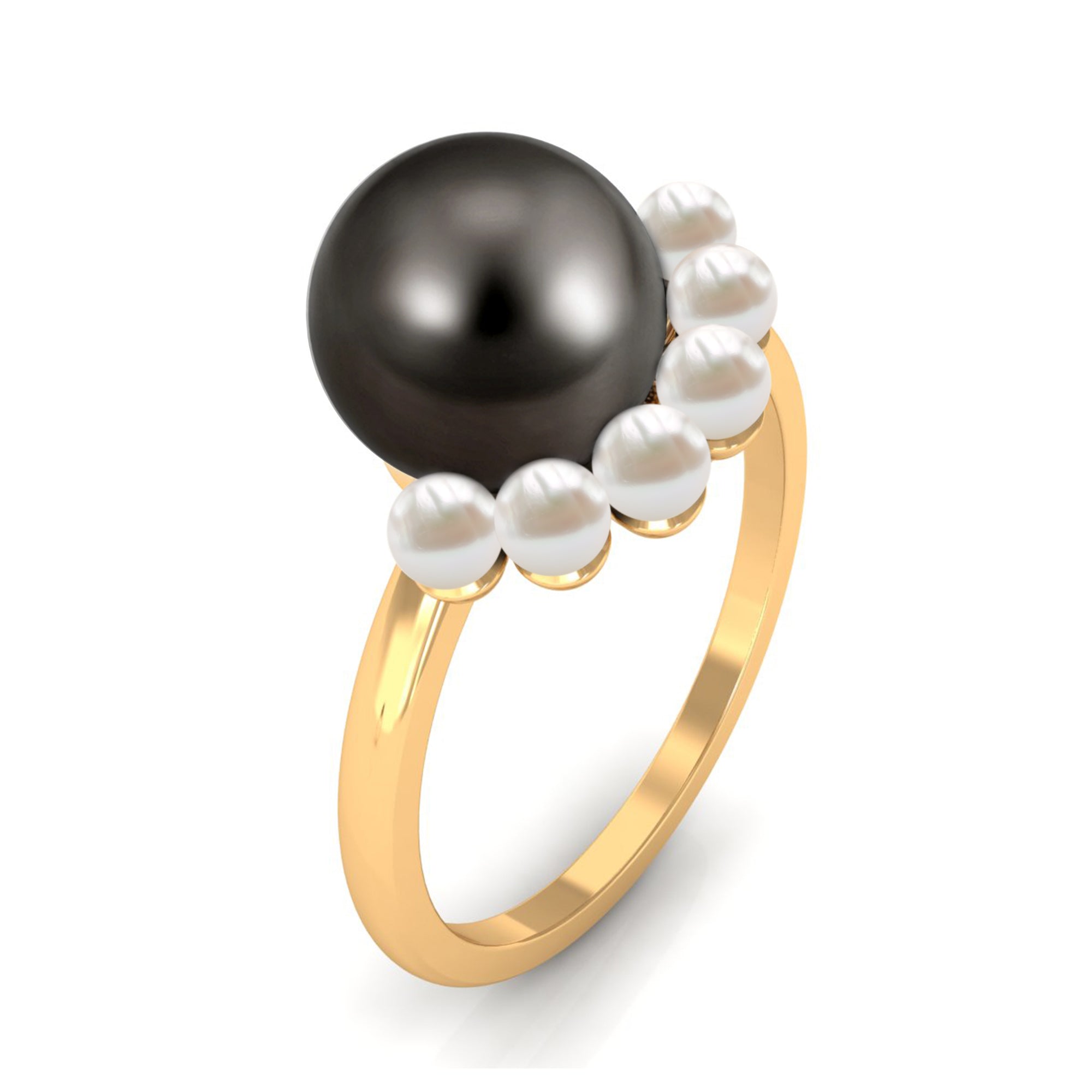 Elegant Tahitian and Freshwater Pearl Half Halo Ring in Gold Tahitian pearl - ( AAA ) - Quality - Rosec Jewels