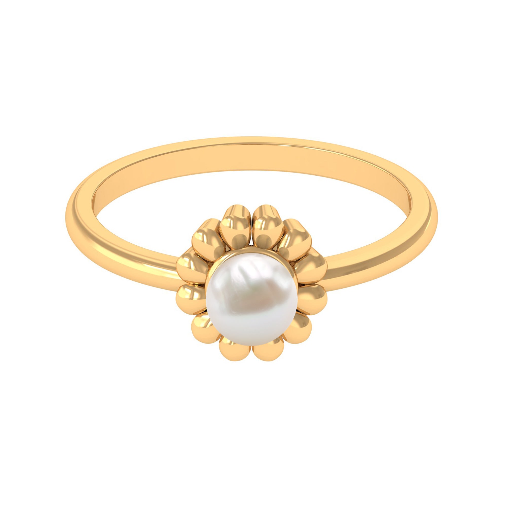 Floral Gold Freshwater Pearl Solitaire Engagement Ring Freshwater Pearl - ( AAA ) - Quality - Rosec Jewels