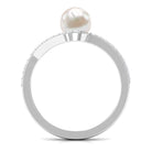 Pure Freshwater Pearl Minimal Bypass Engagement Ring with Diamond Freshwater Pearl - ( AAA ) - Quality - Rosec Jewels