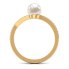 Pure Freshwater Pearl Minimal Bypass Engagement Ring with Diamond Freshwater Pearl - ( AAA ) - Quality - Rosec Jewels