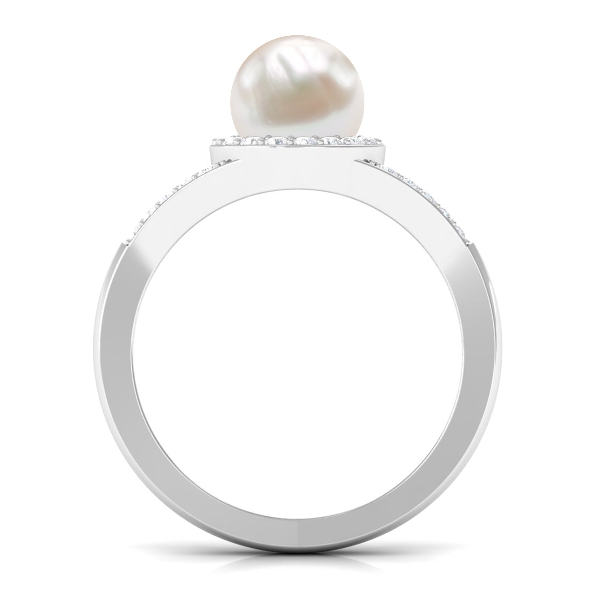 Split Shank Freshwater Pearl Engagement Ring with Diamond Halo Freshwater Pearl - ( AAA ) - Quality - Rosec Jewels