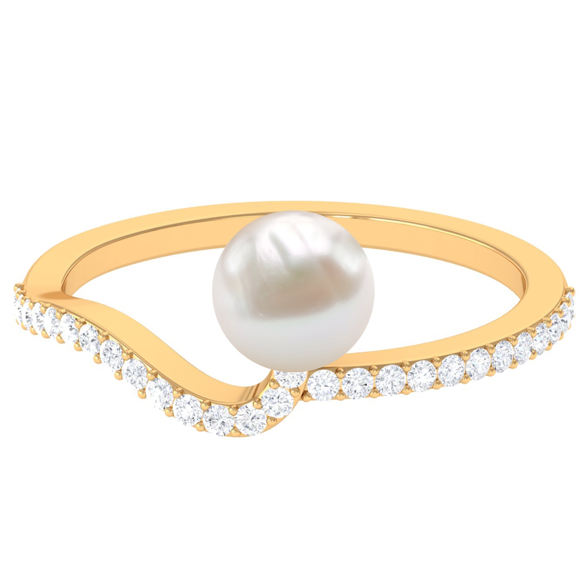 Freshwater Pearl Curved Engagement Ring with Diamond Freshwater Pearl - ( AAA ) - Quality - Rosec Jewels