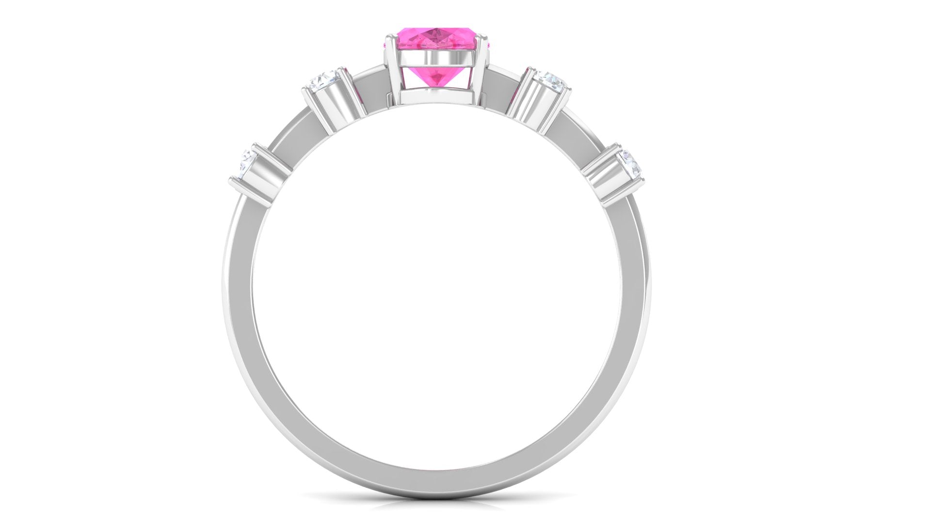 Pink Sapphire Oval Solitaire Engagement Ring with Moissanite Pink Sapphire - ( AAA ) - Quality - Rosec Jewels