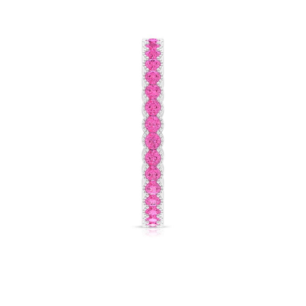 1.25 CT Pink Sapphire Eternity Band in Half Bezel Beaded Setting Pink Sapphire - ( AAA ) - Quality - Rosec Jewels