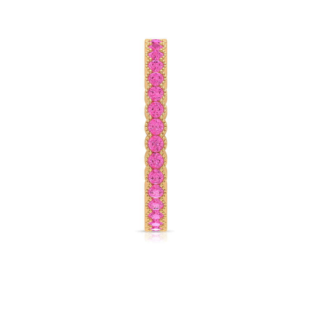 1.25 CT Pink Sapphire Eternity Band in Half Bezel Beaded Setting Pink Sapphire - ( AAA ) - Quality - Rosec Jewels