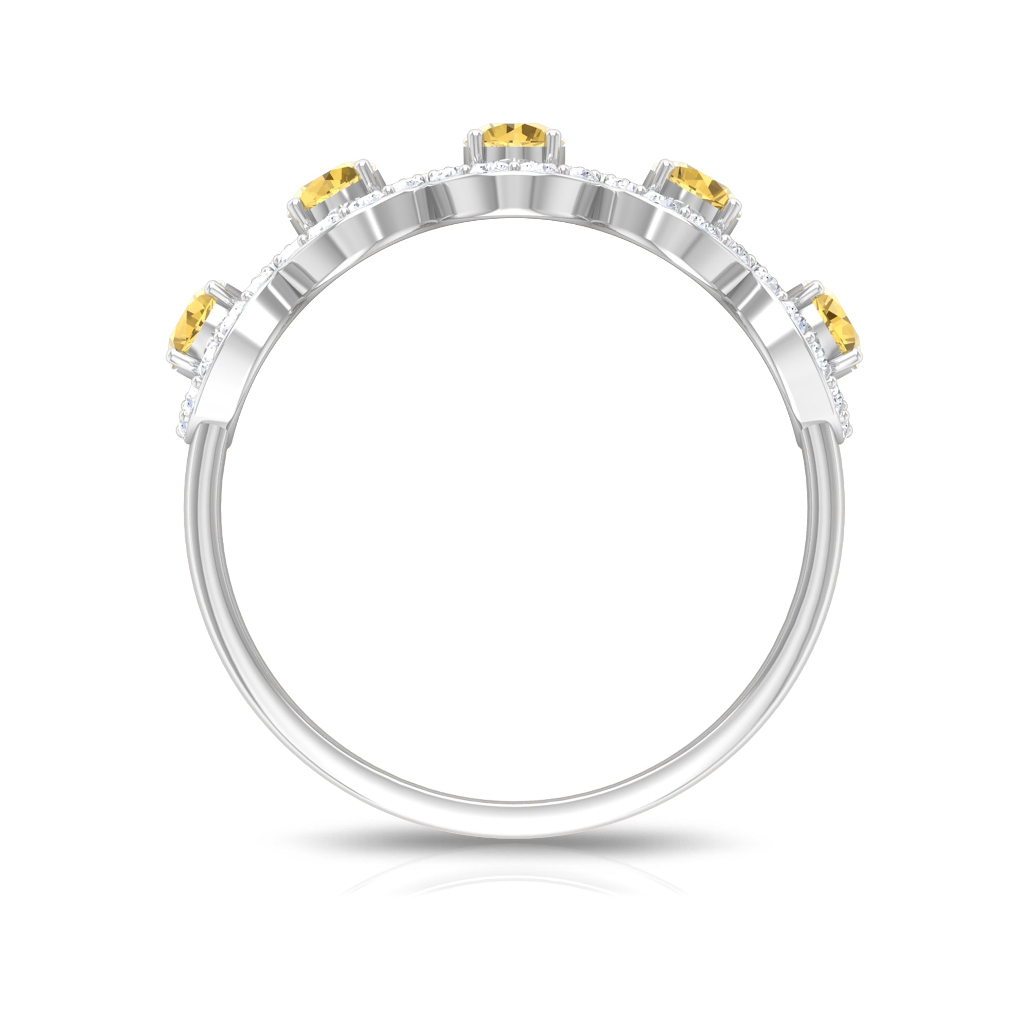 Certified Citrine and Diamond Classic Halo Half Eternity Band Ring Citrine - ( AAA ) - Quality - Rosec Jewels