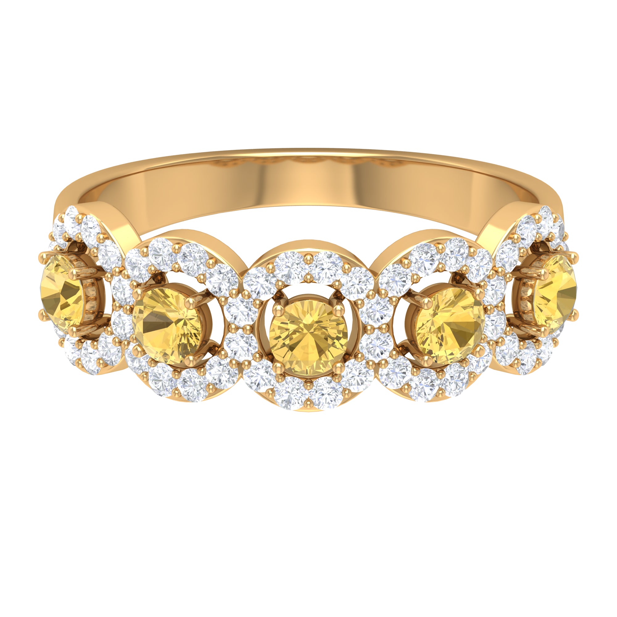 Certified Citrine and Diamond Classic Halo Half Eternity Band Ring Citrine - ( AAA ) - Quality - Rosec Jewels