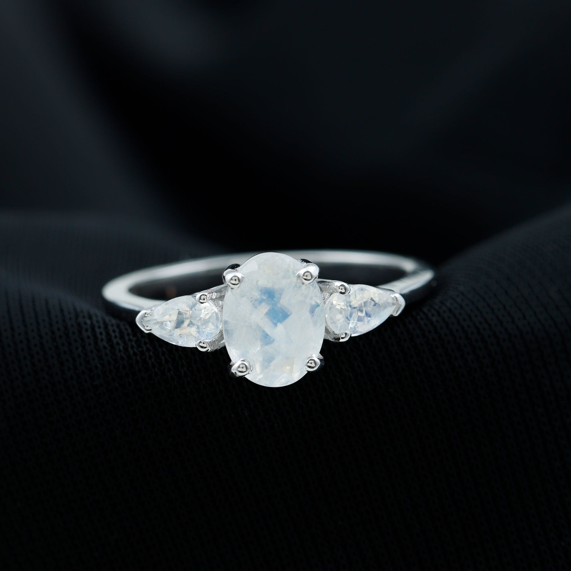 1 CT Three Stone Moonstone Ring in Prong Setting Moonstone - ( AAA ) - Quality - Rosec Jewels