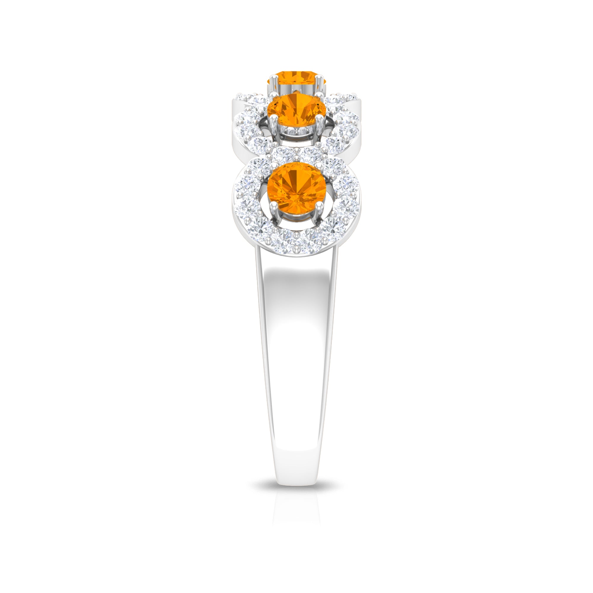 1.50 CT Round Shape Orange Sapphire and Diamond Halo Classic Half Eternity Ring Orange Sapphire - ( AAA ) - Quality - Rosec Jewels