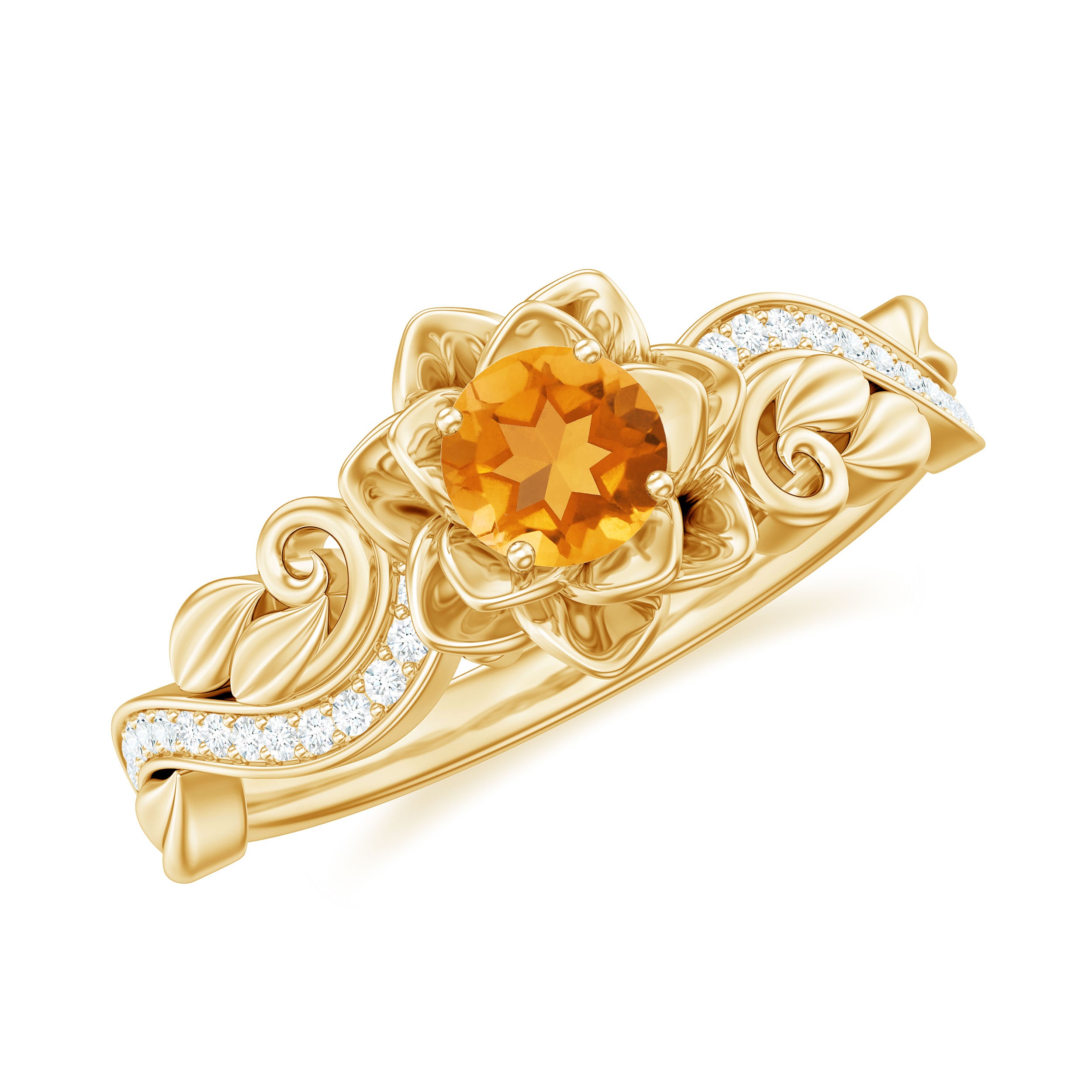 Flower Inspired Natural Citrine and Diamond Engagement Ring Citrine - ( AAA ) - Quality - Rosec Jewels