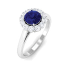 1.5 CT Floral Blue Sapphire Engagement Ring with Diamond Halo Blue Sapphire - ( AAA ) - Quality - Rosec Jewels