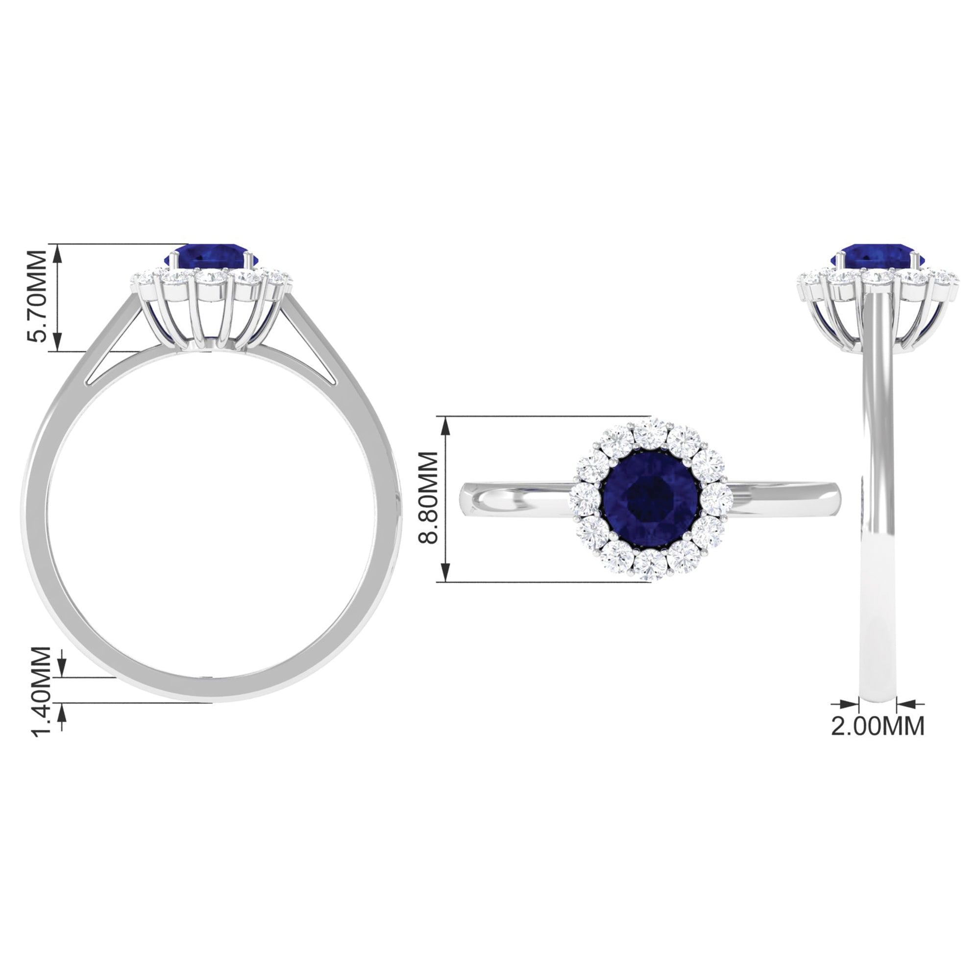 1.5 CT Floral Blue Sapphire Engagement Ring with Diamond Halo Blue Sapphire - ( AAA ) - Quality - Rosec Jewels