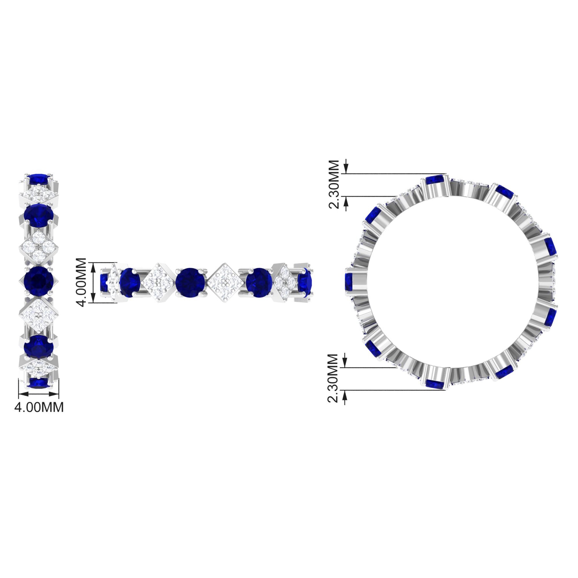 2 CT Natural Blue Sapphire and Diamond Eternity Band Ring Blue Sapphire - ( AAA ) - Quality - Rosec Jewels