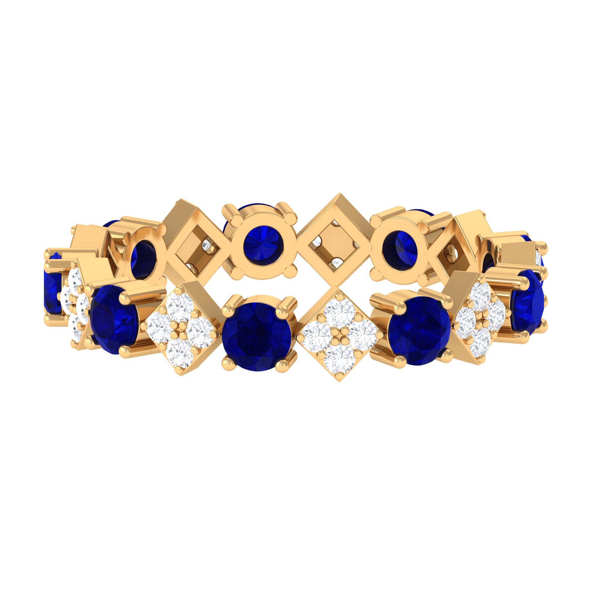 2 CT Natural Blue Sapphire and Diamond Eternity Band Ring Blue Sapphire - ( AAA ) - Quality - Rosec Jewels