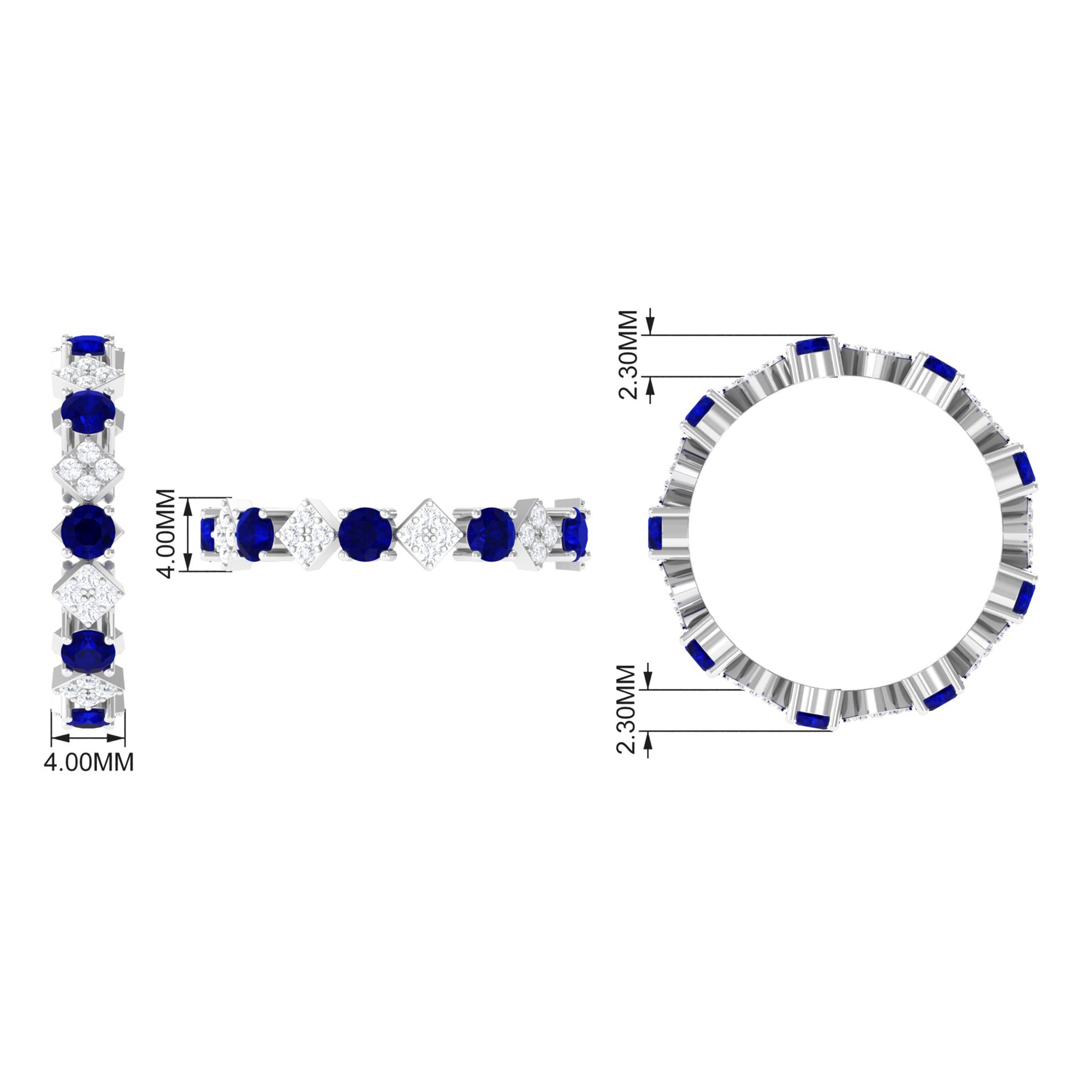 2 CT Natural Blue Sapphire and Diamond Eternity Band Ring Blue Sapphire - ( AAA ) - Quality - Rosec Jewels