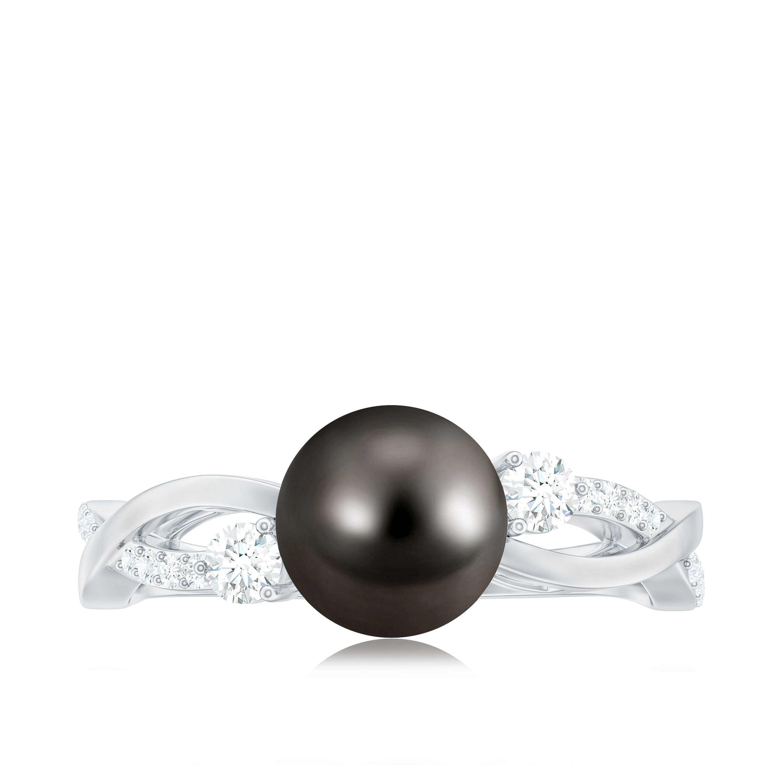 Tahitian Pearl and Diamond Crossover Engagement Ring Tahitian pearl - ( AAA ) - Quality - Rosec Jewels