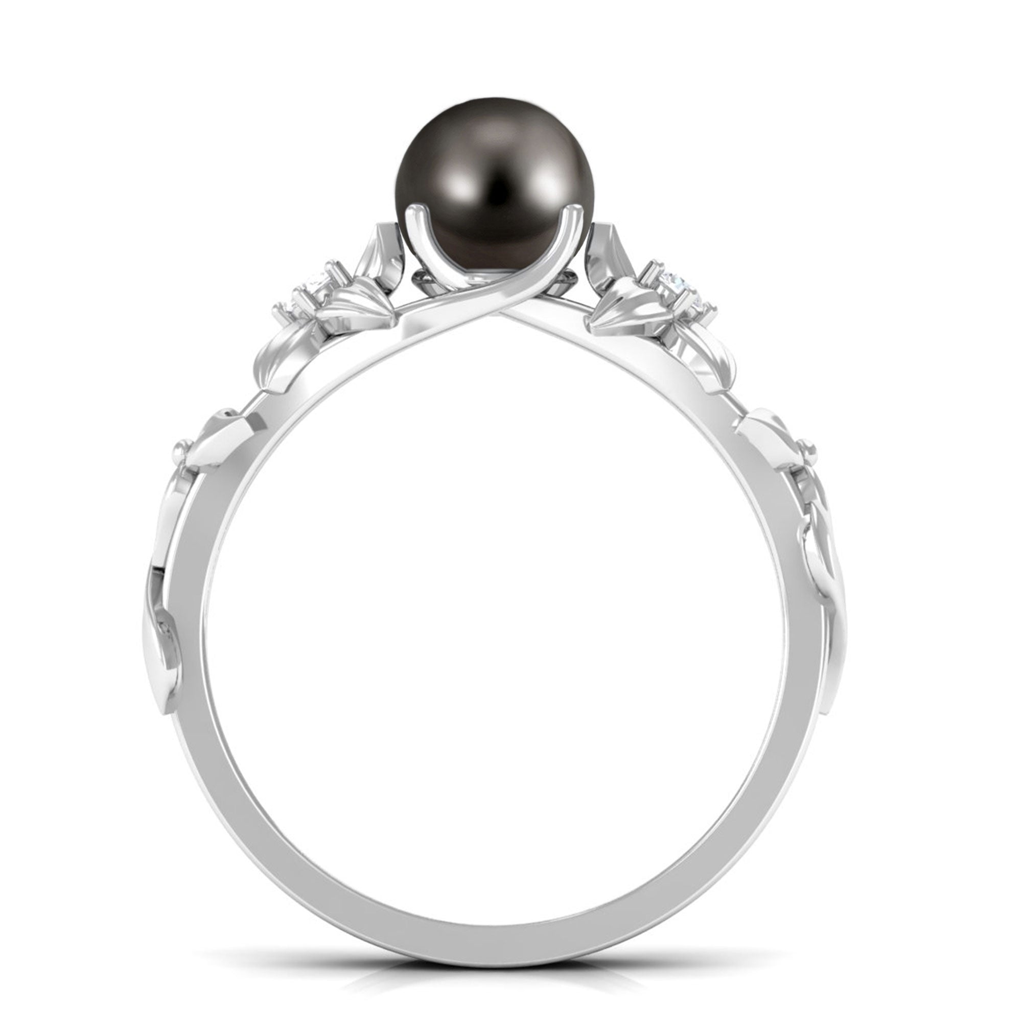 2.50 CT Black Tahitian Pearl Flower Engagement Ring with Diamond Tahitian pearl - ( AAA ) - Quality - Rosec Jewels