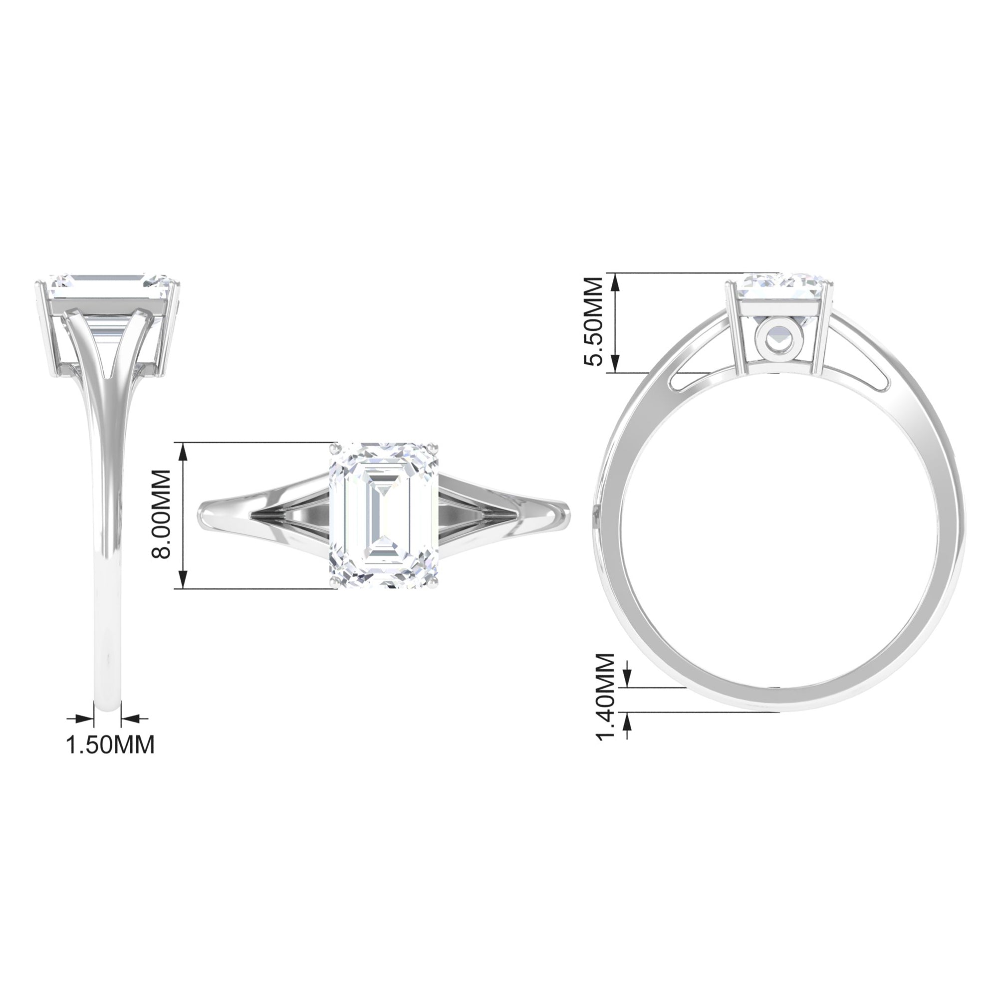 6X8 MM Octagon Cut Solitaire Moissanite Split Shank Engagement Ring Moissanite - ( D-VS1 ) - Color and Clarity - Rosec Jewels