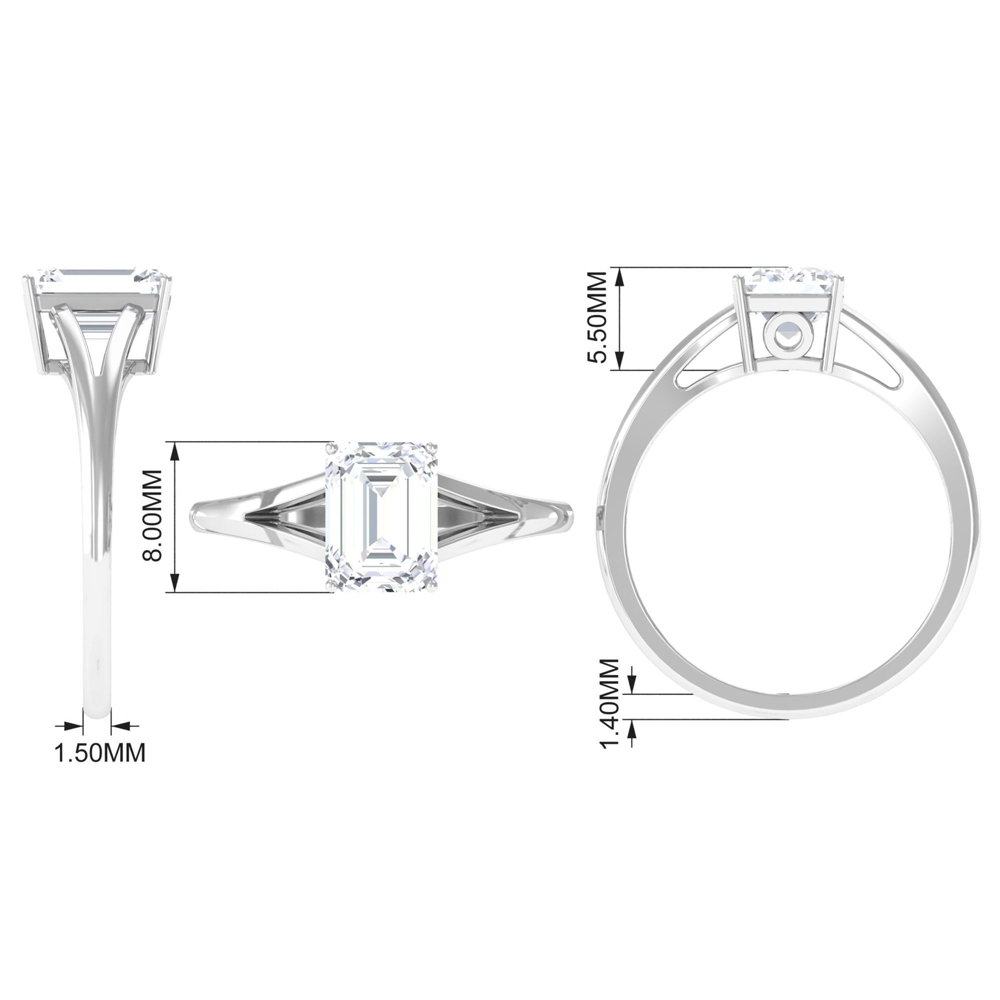 6X8 MM Octagon Cut Solitaire Moissanite Split Shank Engagement Ring Moissanite - ( D-VS1 ) - Color and Clarity - Rosec Jewels