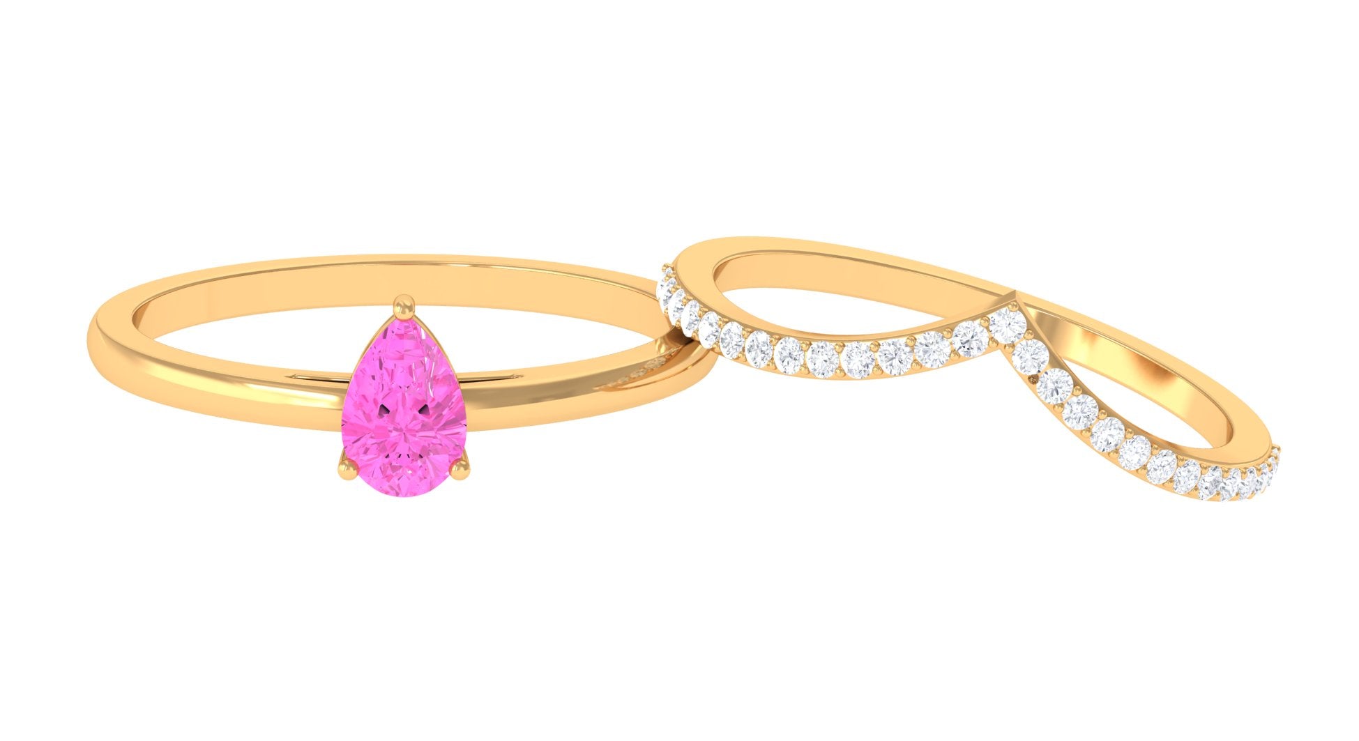 Pear Shape Pink Sapphire Solitaire Ring Set with Diamond Pink Sapphire - ( AAA ) - Quality - Rosec Jewels