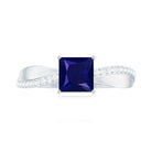 Princess Cut Lab-Created Blue Sapphire Engagement Ring with Diamond Lab Created Blue Sapphire - ( AAAA ) - Quality - Rosec Jewels