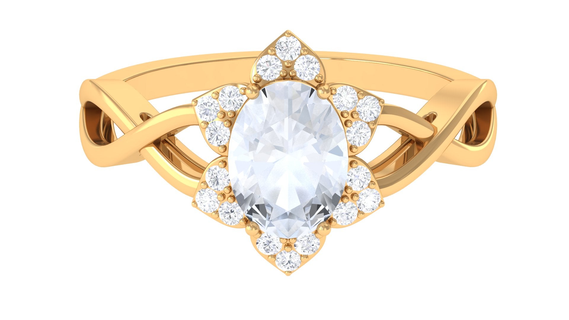 3/4 CT Oval Cut Solitaire Moonstone and Diamond Floral Halo Ring Moonstone - ( AAA ) - Quality - Rosec Jewels