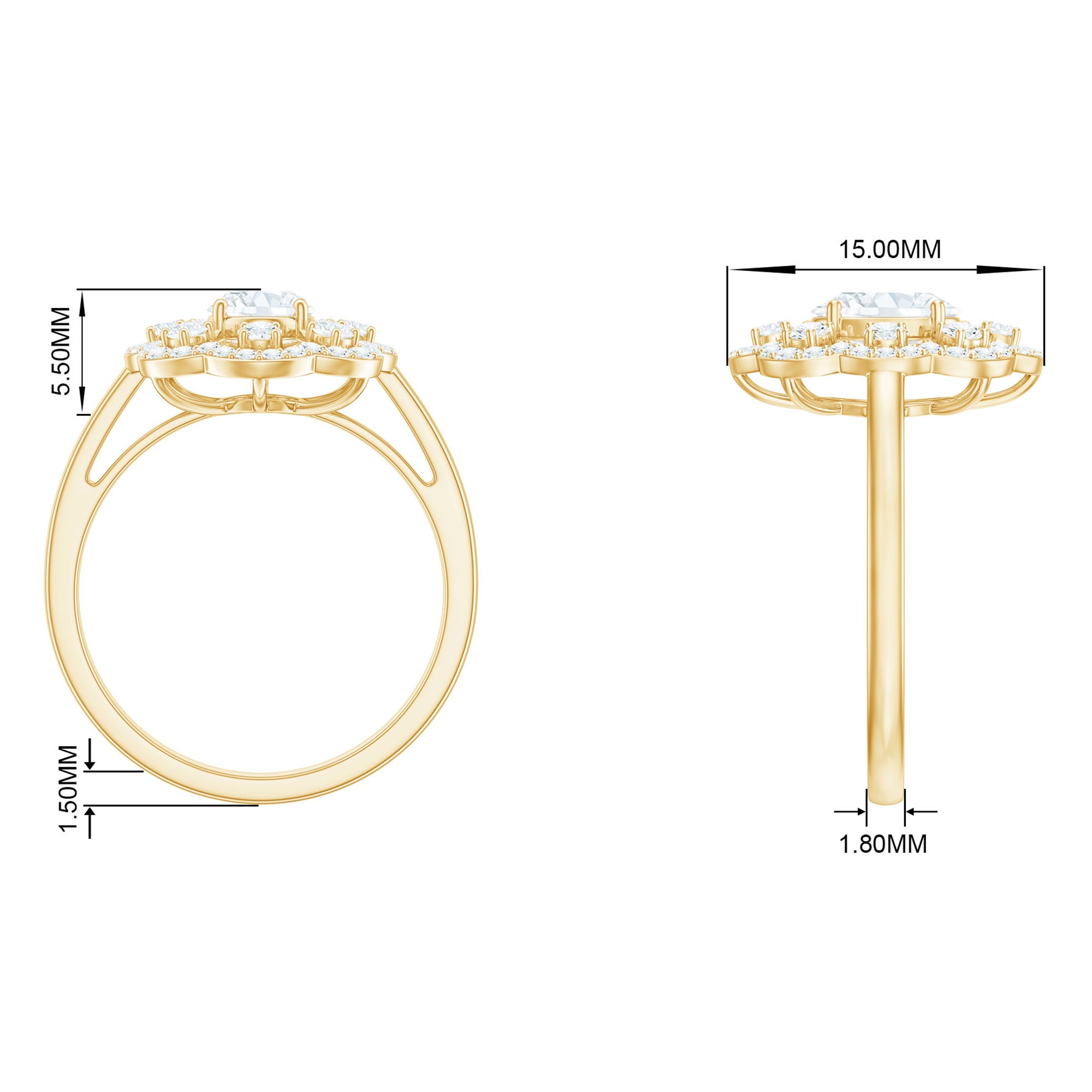 2.25 CT Cubic Zirconia Vintage Engagement Ring in Gold Zircon - ( AAAA ) - Quality - Rosec Jewels