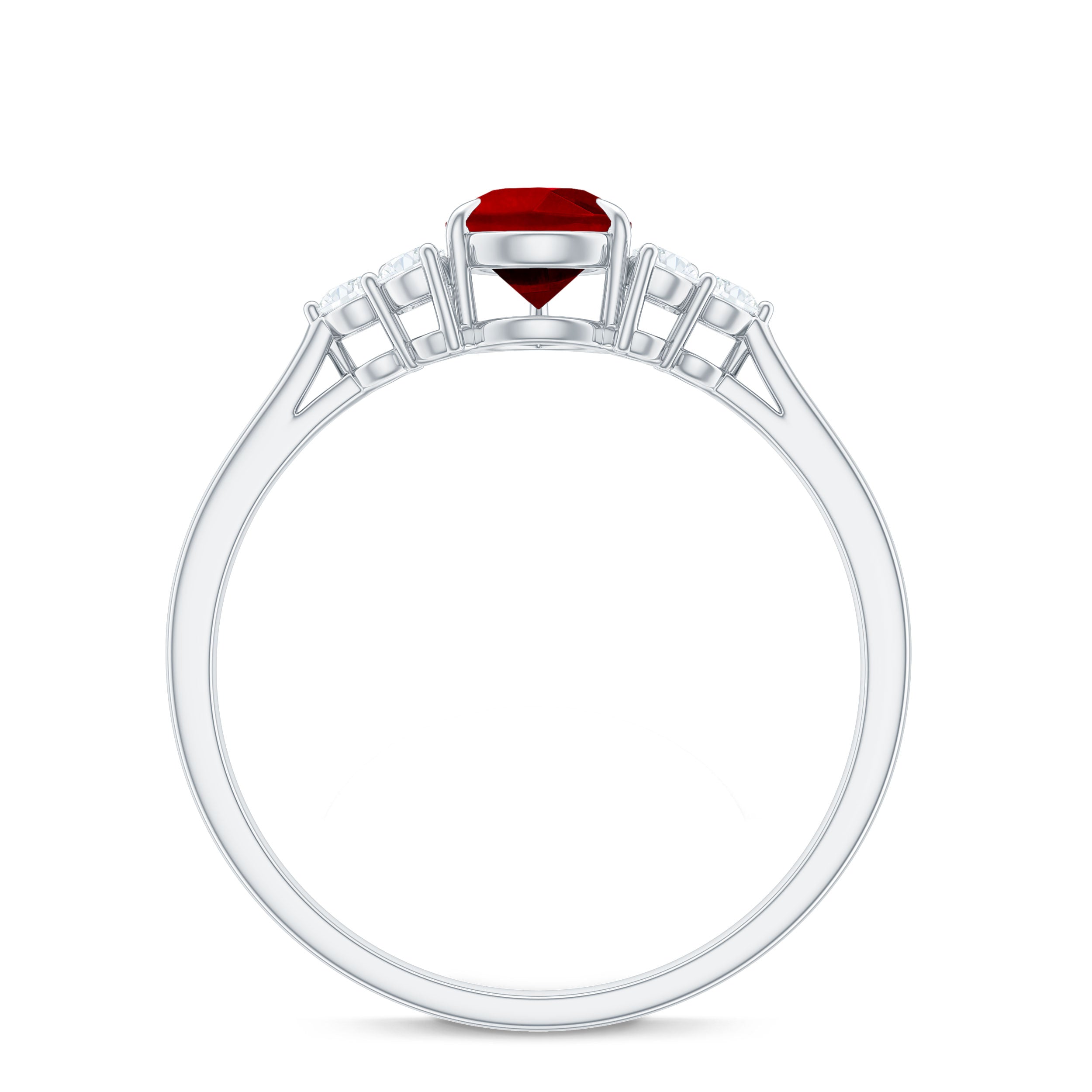 1 CT Pear Shaped Lab Grown Ruby Solitaire Ring with Diamond Trio Lab Created Ruby - ( AAAA ) - Quality - Rosec Jewels