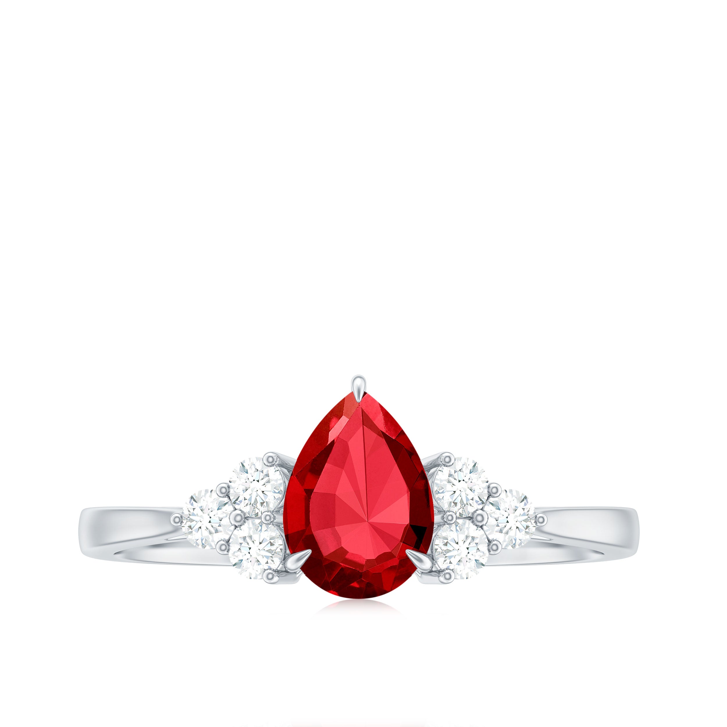 1 CT Pear Shaped Lab Grown Ruby Solitaire Ring with Diamond Trio Lab Created Ruby - ( AAAA ) - Quality - Rosec Jewels