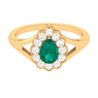 Pear Shaped Emerald Halo Engagement Ring with Diamond in Split Shank Emerald - ( AAA ) - Quality - Rosec Jewels