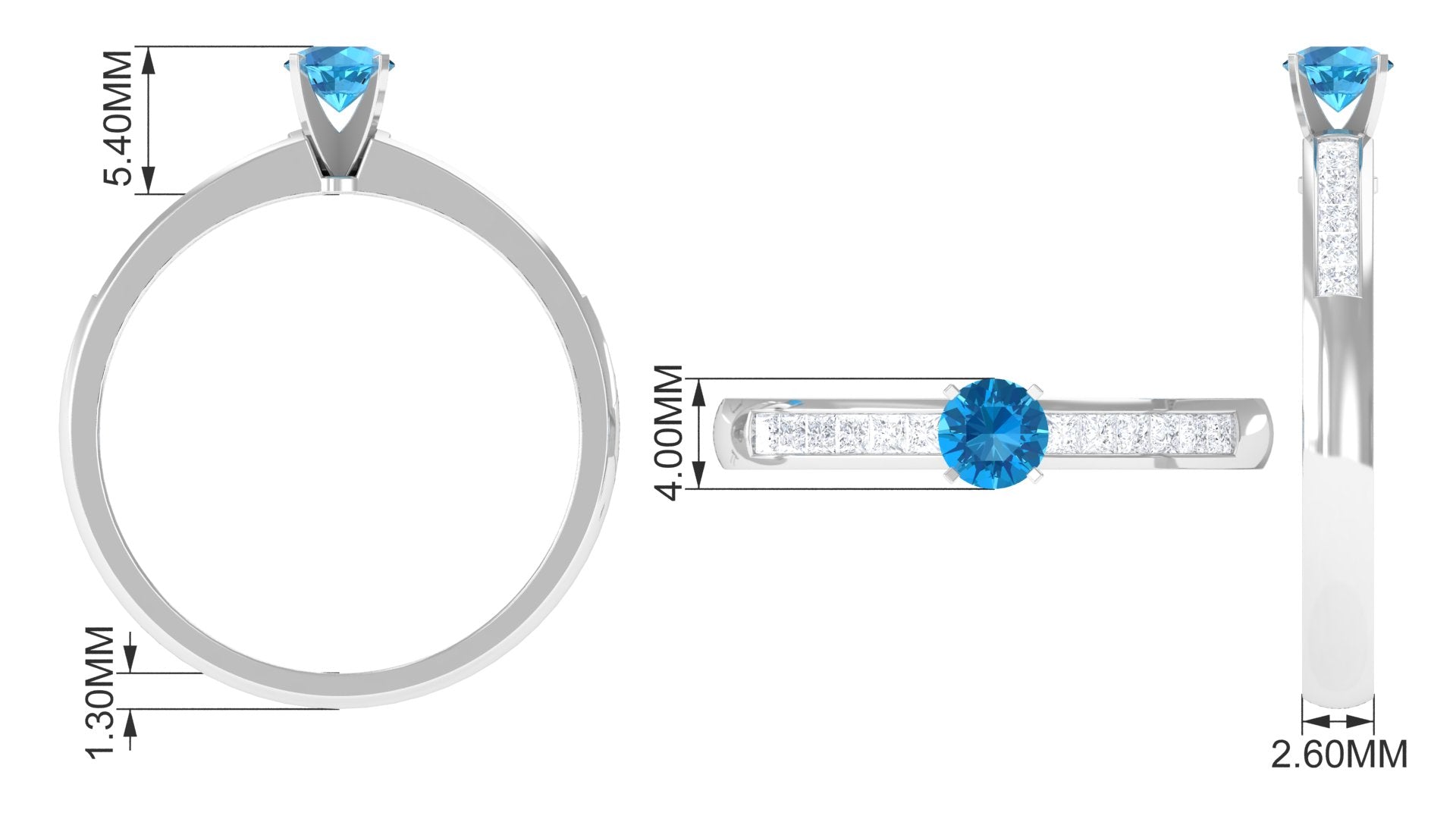 1/2 CT Solitaire Accent Ring with Swiss Blue Topaz and Diamond Swiss Blue Topaz - ( AAA ) - Quality - Rosec Jewels