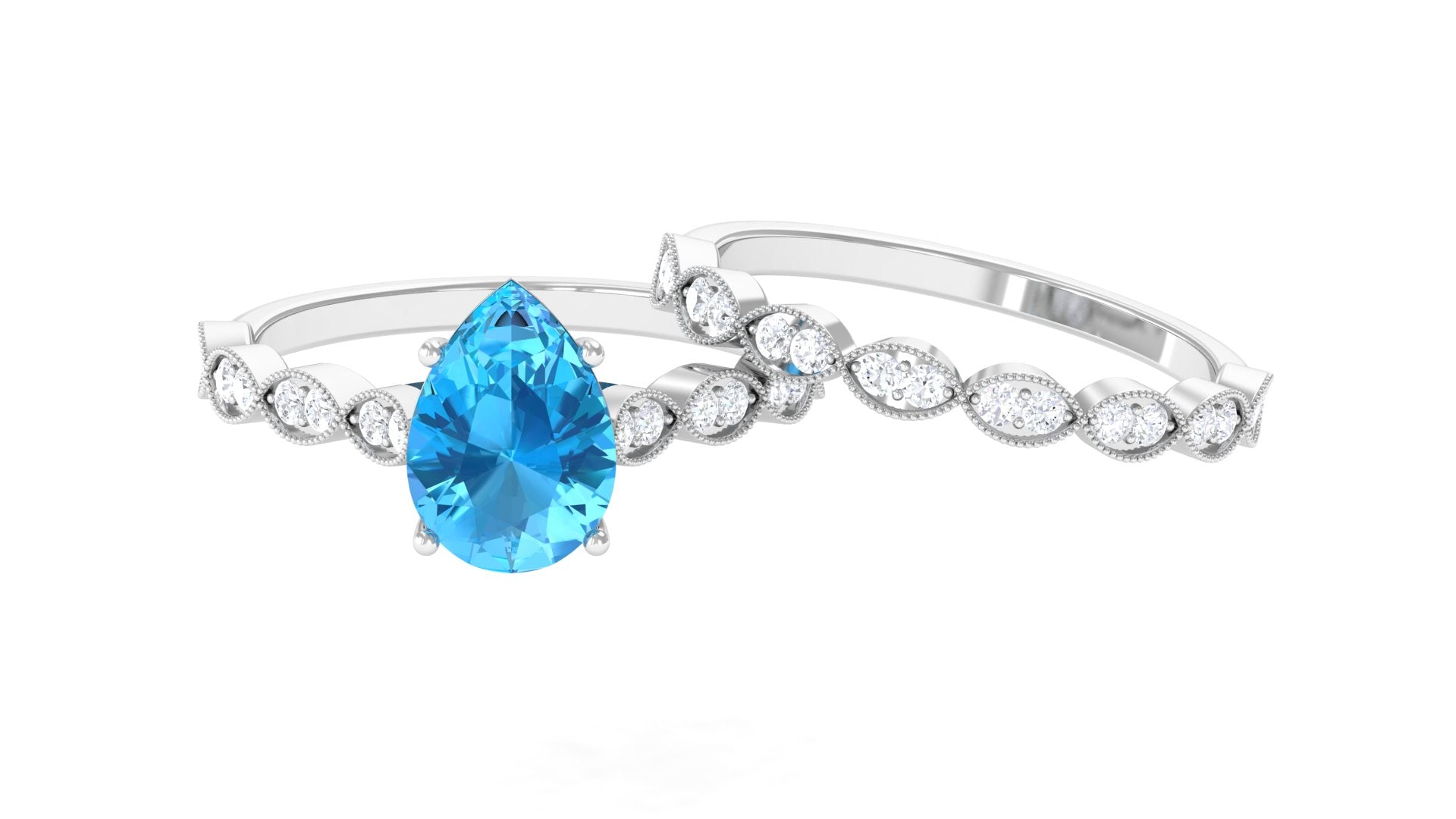 2.75 CT Swiss Blue Topaz Solitaire Ring with Moissanite Eternity Band Swiss Blue Topaz - ( AAA ) - Quality - Rosec Jewels