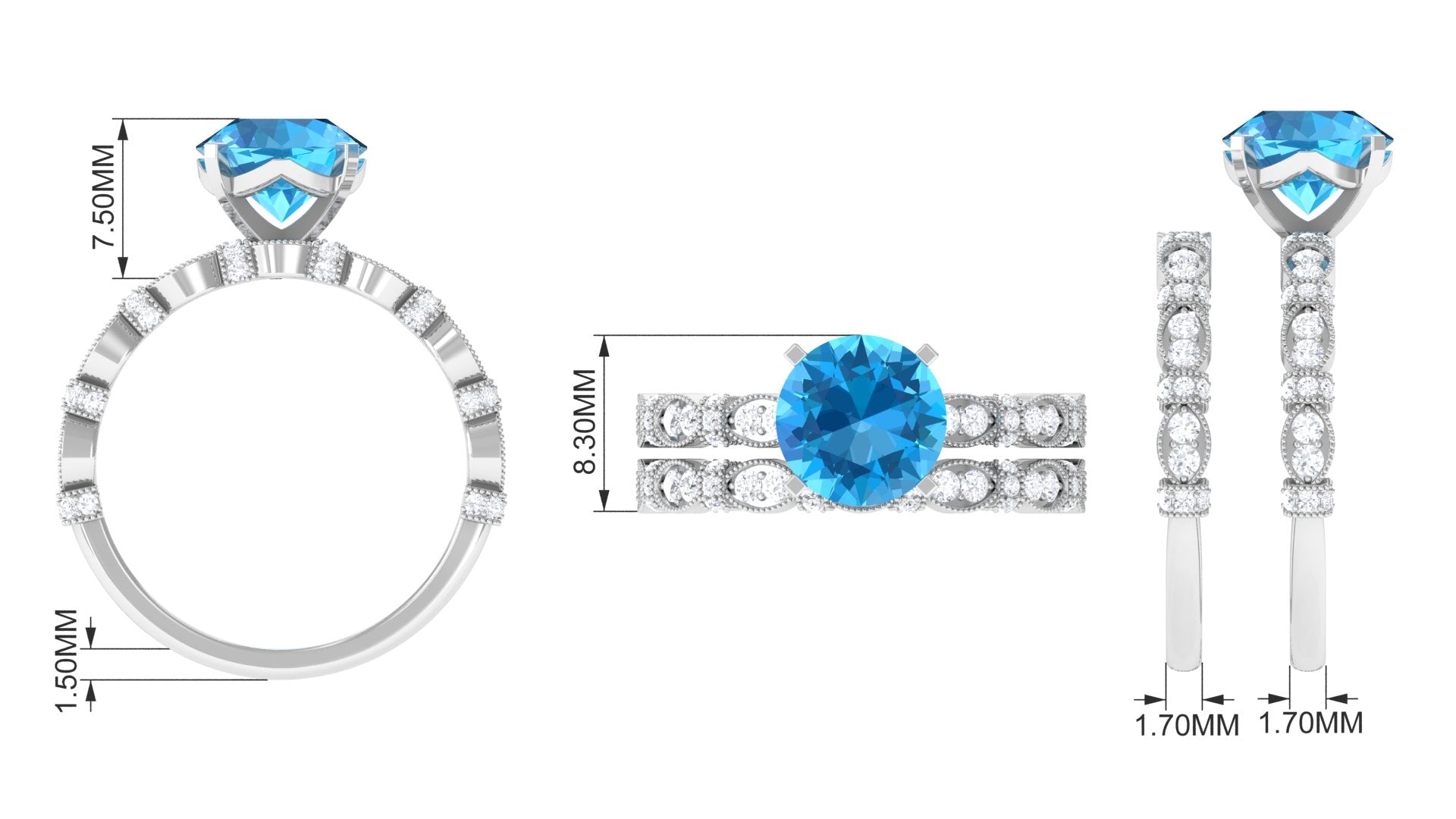 3.50 CT Wedding and Engagement Ring Set with Swiss Blue Topaz and Moissanite Swiss Blue Topaz - ( AAA ) - Quality - Rosec Jewels