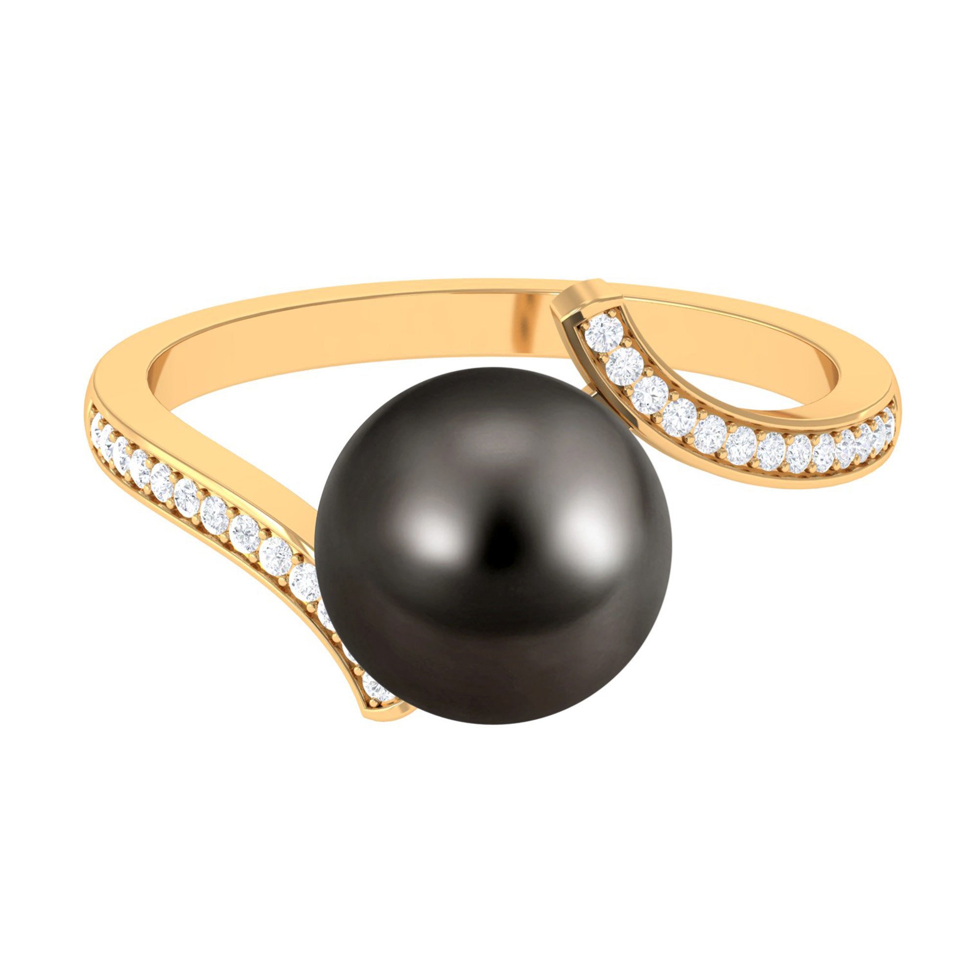 Tahitian Pearl Bypass Engagement Ring with Diamond Tahitian pearl - ( AAA ) - Quality - Rosec Jewels