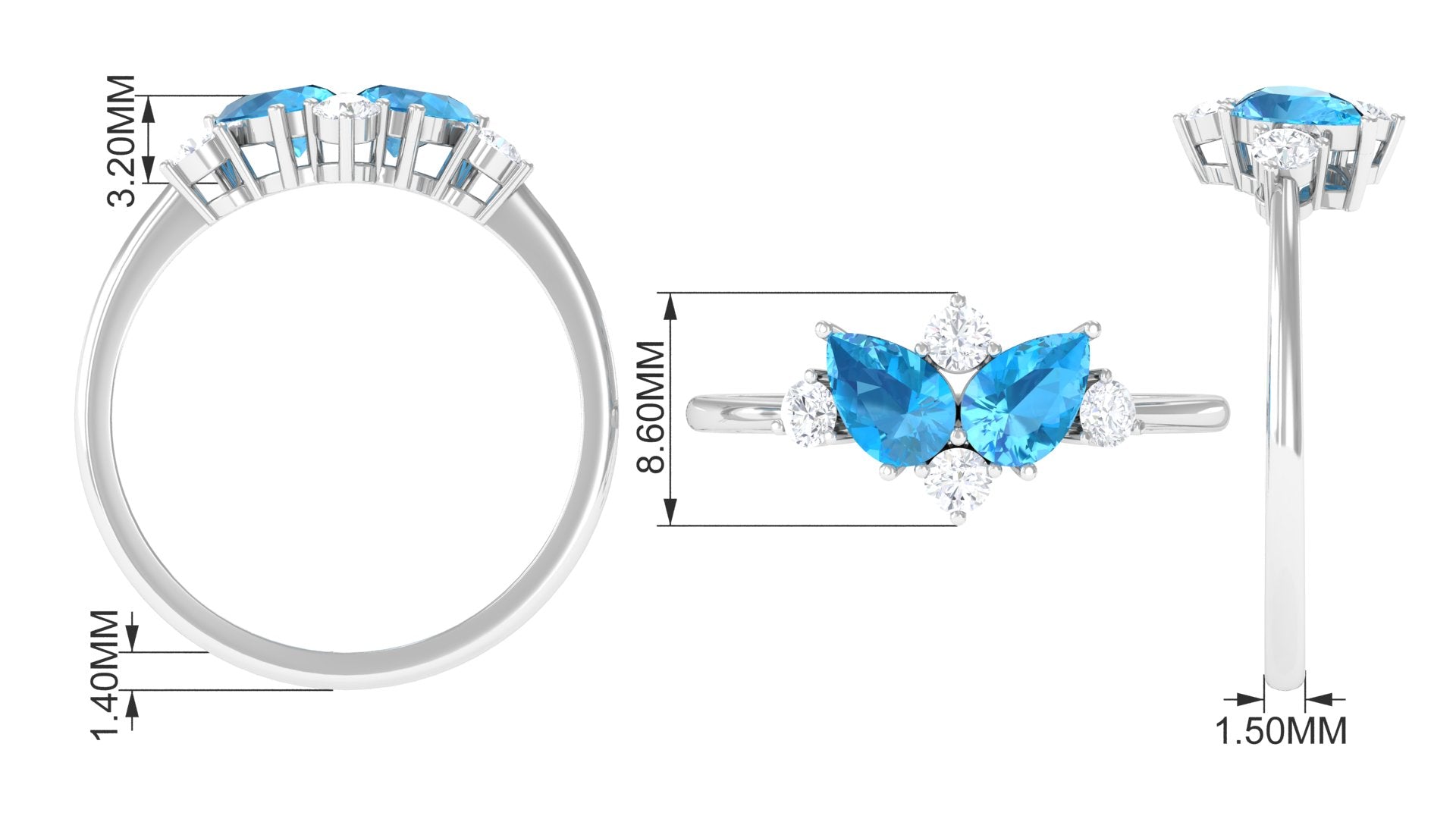 1.5 CT Pear Cut Swiss Blue Topaz Cluster Promise Ring with Diamond Swiss Blue Topaz - ( AAA ) - Quality - Rosec Jewels