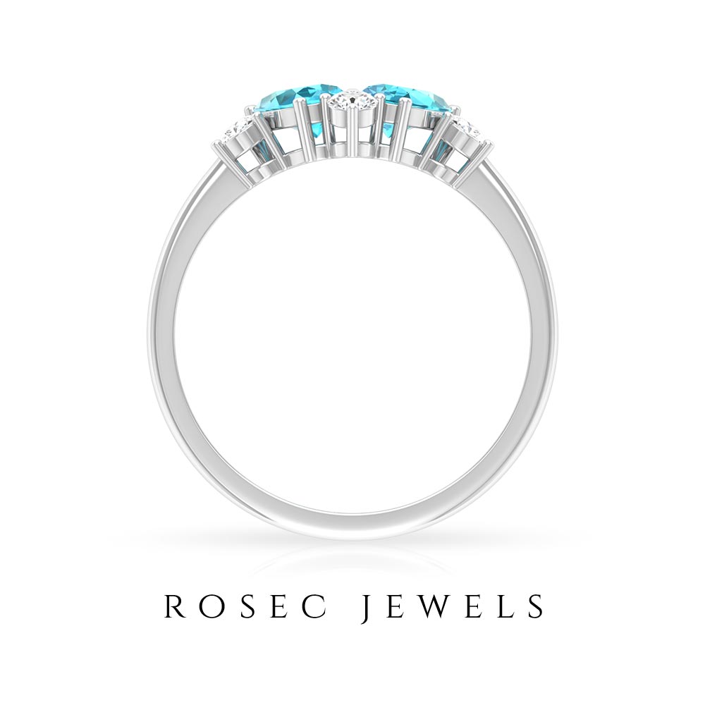 1.5 CT Pear Cut Swiss Blue Topaz Cluster Promise Ring with Diamond Swiss Blue Topaz - ( AAA ) - Quality - Rosec Jewels