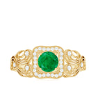 3/4 CT Art Deco Emerald and Diamond Engagement Ring with Milgrain Detailing Emerald - ( AAA ) - Quality - Rosec Jewels